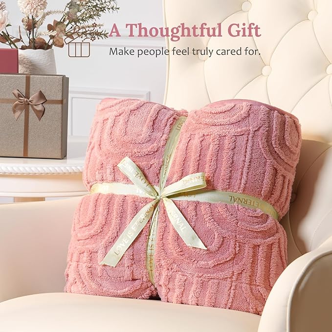 Sherpa Fleece Adult Weighted Blanket Great for Sleep, 15 lbs Dual Sided Soft Fuzzy Heavy Blankets for Couch Bed Sofa, Cozy Warm Arched Jacquard Throw for Winter (Apricot Pink, 48" x 72", 15 Pounds)