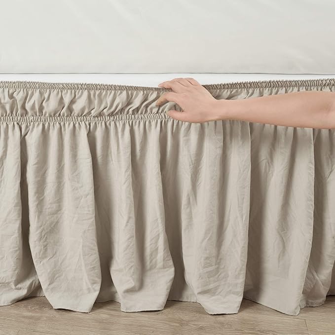 Lush Decor Ruched Ruffle Elastic Easy Wrap Around Bed Skirt Single Queen/King/Cal King Neutral - Queen Bed Skirt - Dust Ruffle - Tan Bedskirts