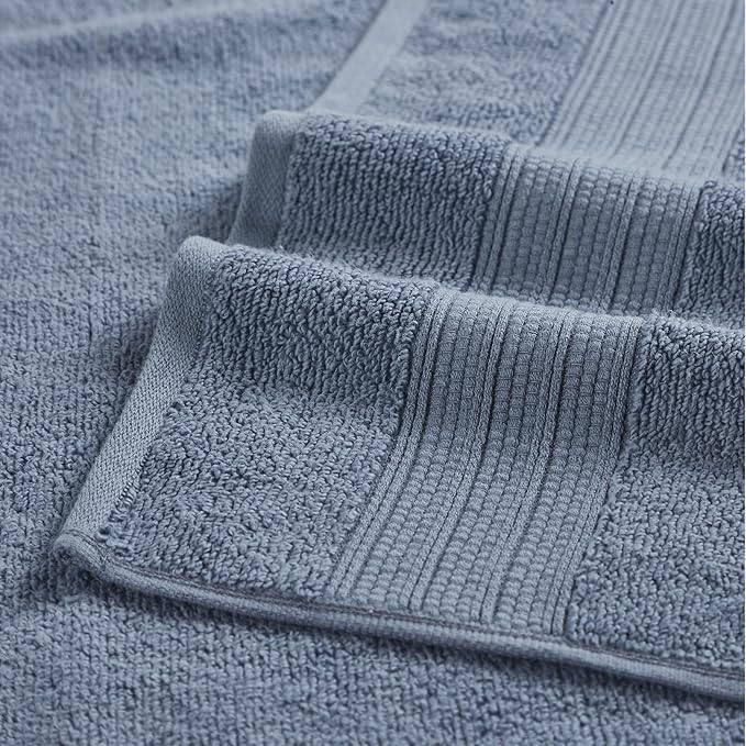 Modern Threads 6 Piece Set, 2 Bath Towels, 2 Hand Towels, 2 Washcloths, Quick Dry White/Contrast Reinhart Denim