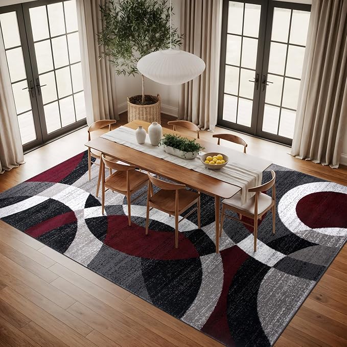 Rugshop Contemporary Abstract Circles Perfect for high Traffic Areas of Your Living Room,Bedroom,Home Office,Kitchen Area Rug 9' x 12' Red