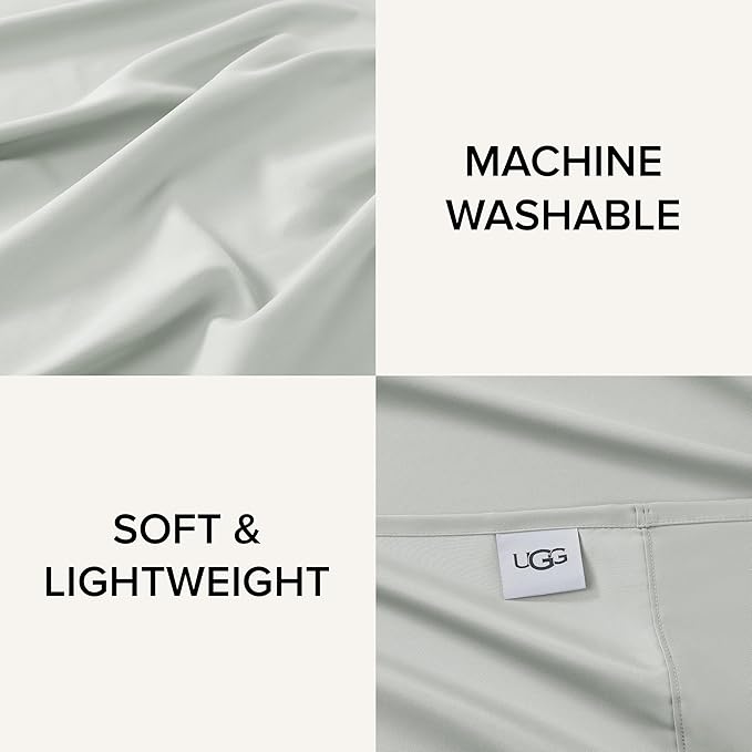 UGG Full XL Sheet Set 4-Piece Luxury Cooling Sheets Deep Pockets Premium Bedding with 2 Pillow Shams Hypoallergenic Machine Washable, for Dorm Essentials & College Bedding, Mineral Green (Hedi)