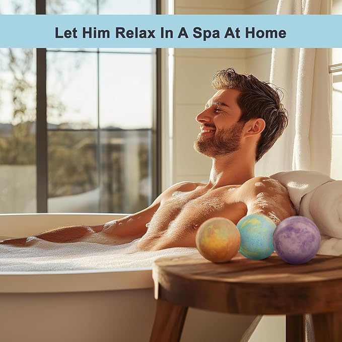 Luxury Bath Bombs for Men - Gift Set of 12 Large Bathbombs with Organic Essential Oils - Natural Vegan Soap for Moisturizing Fizzy Bubbles, Sandalwood