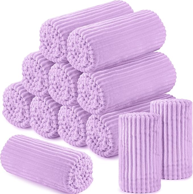 Buryeah 12 Pcs Flannel Throw Blanket Bulk 50 x 60 in Sleepover Blanket Outdoor Wedding Throw Lightweight, Oeko-tex Standard 100 Certified for Sofa Homeless Gifts (Lavender Purple)