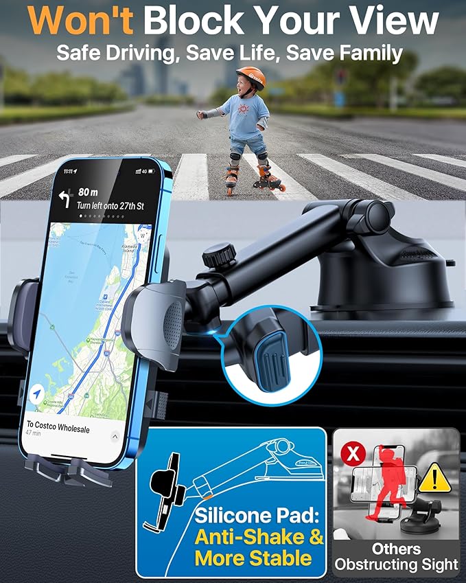 2025 Ultimate Car Phone Mount【98+LBS Strongest Suction & Military-Grade】【Patent & Safety Certs】 Cell Phone Holder Truck Stand for Dashboard Windshield Vent for iPhone 16 Pro Max Samsung (Black)