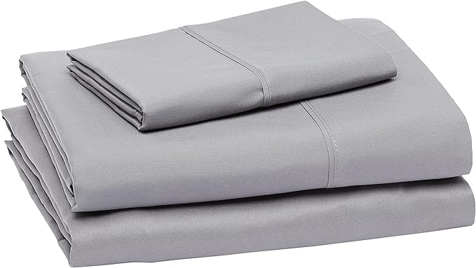 Amazon Basics Lightweight Super Soft Easy Care Comfortable Microfiber 3 Piece Bed Sheet Set With 14-inch Deep Pockets, Twin XL, Dark Gray, Solid