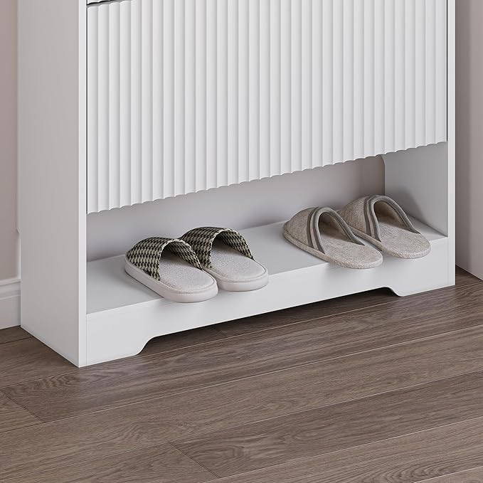 Shoe Cabinet with 2 Flip Drawers, Fluted Shoe Storage Cabinet with Adjustable Shelves, Freestanding Rack and Organizer for Entryway, Closet, Hallway