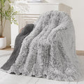 Wemore Shaggy Long Fur Faux Fur Weighted Blanket, Cozy and Plush Sherpa Long Hair Blanket for Adult 15lbs, Fluffy Fuzzy Sherpa Reverse Heavy Blanket for Bed, Couch, Backprint Grey, 48 x 72 Inches