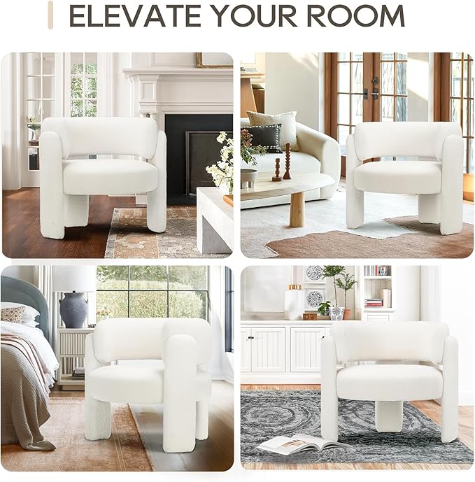 COLAMY Modern Accent Chair, Velvet Accent Chairs, Upholstered Barrel Chairs with Solid Wood Legs, Comfy Side Chair for Living Room, Bedroom, Reading, Cozy Reading Chair,Cream