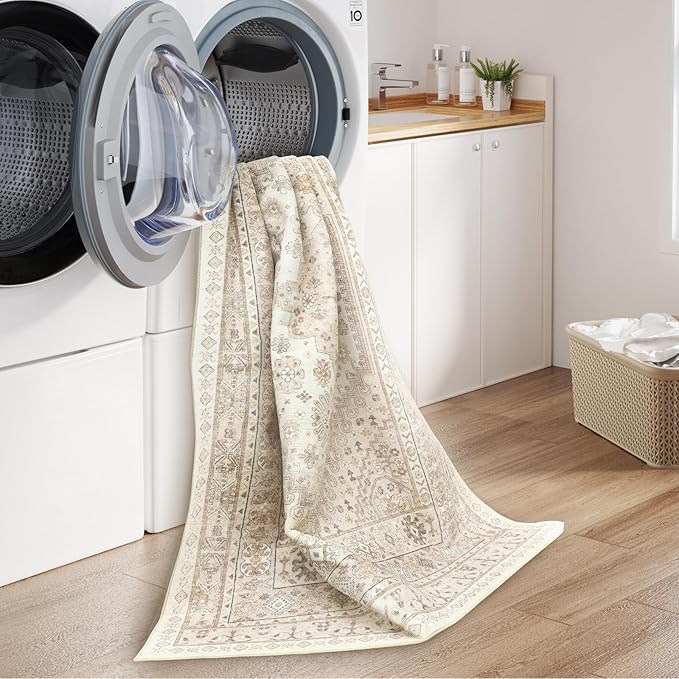 zesthome 12x15 Area Rugs, Large Washable Rug, Ultra-Thin Stain Resistant Rugs for Living Room, Bedroom, Non-Slip Backing Home Decor Area Rug (Cream/Beige,12'x15')