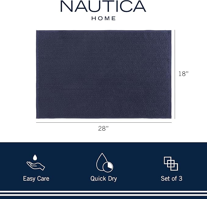 Nautica 100% Cotton Kitchen Towels Set of 3 | 18" X 28" Super Absorbent Reusable Cleaning Cloths, Tea Towels, Hand Towels for Drying Dishes | Navy/White Stripe Dish Towels for Kitchen