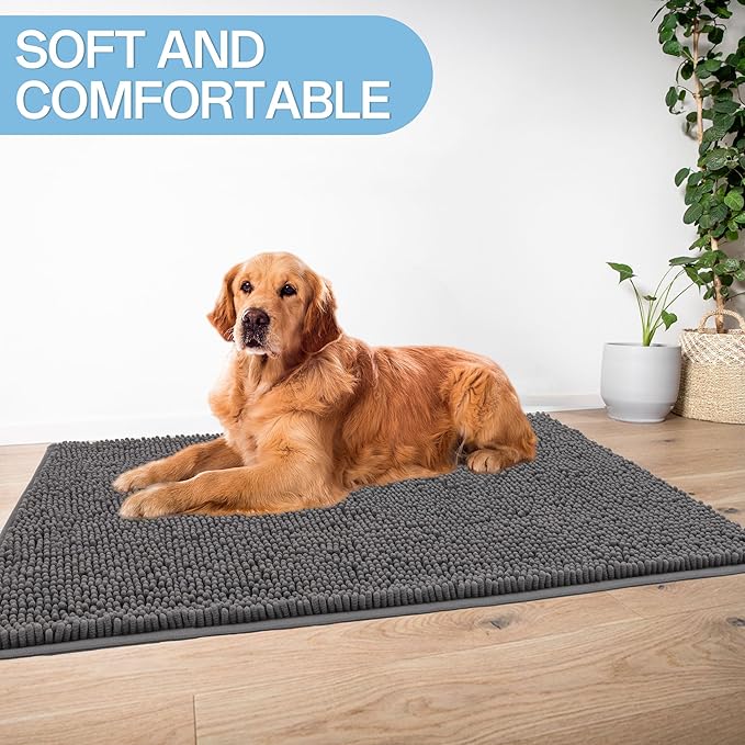 Amyracel Dirt Trapping Door Mat, 36" x 48" Large Absorbent Dog Door Mat for Muddy Paws, Quick Dry Non Slip Chenille Mud Mat for Dogs, Machine Washable Entry Indoor Entryway Rug for Inside Floor