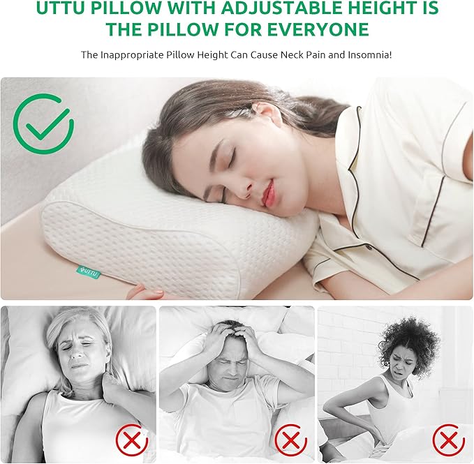 UTTU Cervical Pillow for Neck Strain Relief, Memory Foam Neck Pillow for Sleeping, Adjustable Orthopedic Sandwich Pillow, Contour Cooling for Side Back Stomach Sleeper, Large(27.6"×15.7"×5.2"/4.5")