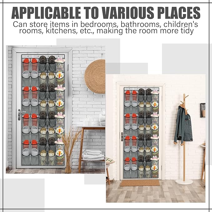 Windyun Over the Door Shoe Organizer with 40 Large Breathable Mesh Pocket, Space Saving Hanging Shoe Rack Hanger Gray Behind the Door Storage Holder for Entryway Closet Bedroom Utility Room Women Men