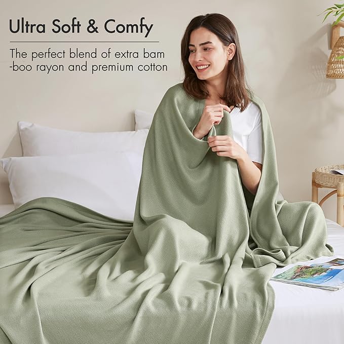 Madison Park King Size Blanket, 70% Rayon Bamboo-Based, 30% Cotton, Breathable for Hot Sleepers Menopause, Ultra Soft and Snag-Resistant, Summer Blanket for Bed or Couch, King 108"x90", Sage Green