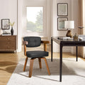 Art Leon Home Office Desk Chair - Mid Century Modern Chair, Faux Leather Office Chair No Wheels, Comfy Accent Arm Chair with Wood Legs for Small Spaces Living Room Bedroom Study, Black/Walnut
