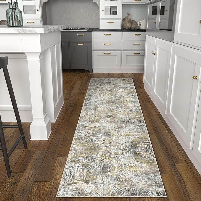 Runner Rug 2'x7' Abstract Washable Non-Slip Runners for Hallways Kitchen Entryway Laundry Room Modern Carpet Hallway Runner Mustard