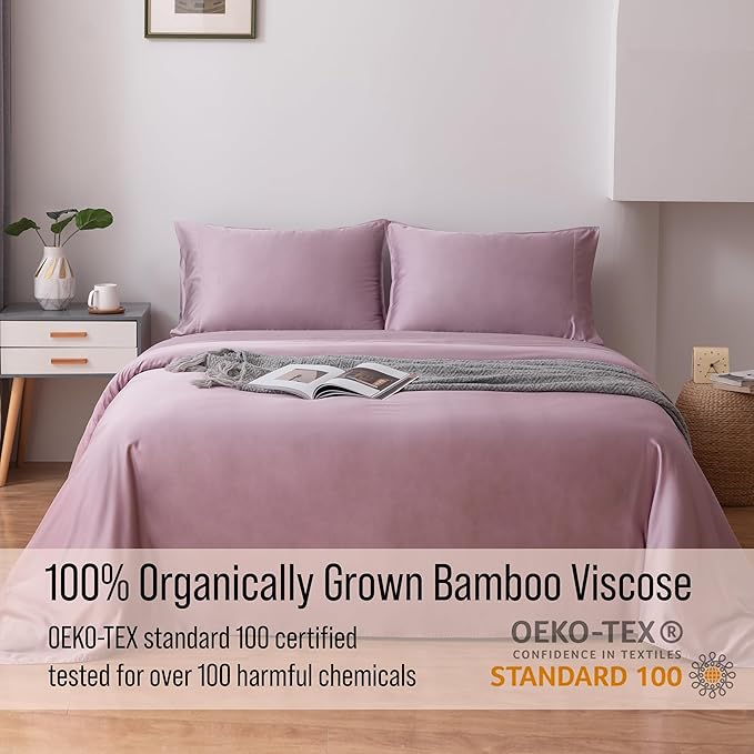 Bella Coterie Luxury Bamboo Viscose Split King Size Sheet Set | 2 Fitted Sheets for Sleep Number & Adjustable Beds | 100% Organically Grown | Cooling & Ultra Soft | 18” Deep Pocket [Lilac]