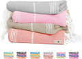 Native Fab Large Turkish Towels Set of 4, Lightweight, Quick Dry, Durable, Absorbent, 100% Cotton, Perfect for Beach, Travel, Pool, Spa, Bath - Ash Grey, Beige, Light Orange, Pink