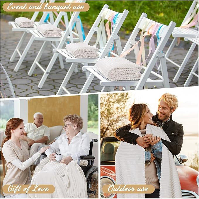 Buryeah 24 Pcs Flannel Throw Blanket Bulk 50 x 60 in Sleepover Blanket Outdoor Wedding Throw Lightweight, Oeko-tex Standard 100 Certified for Sofa Homeless Gifts (Cream White)