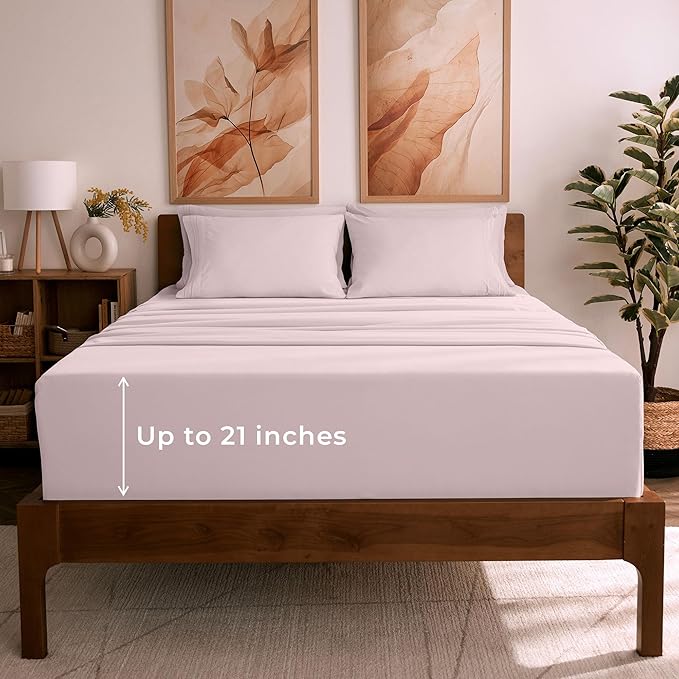 Mellanni King Sheet Set - 6-Piece Iconic Collection Bedding, (Including 4 Pillowcases), 21-Inch Extra Deep Pocket, Easy Care, Ultra Soft, Cooling Sheets, Brushed Microfiber - Blush Pink