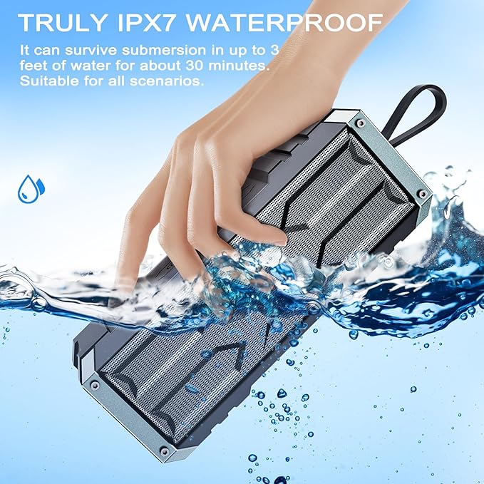 comiso Bluetooth Speaker, 5.3 Rugged Portable Speaker with 20W Stereo Sound, Speakers Bluetooth Wireless IPX7 Waterproof, 24H Playtime, Small Speakers with Deep Bass for Home, Outdoor, Beach, Travel