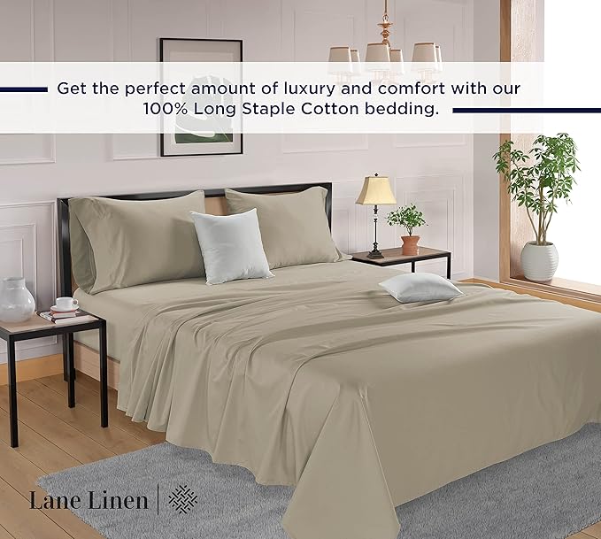 LANE LINEN 100% Cotton Twin Sheets Set- 600 Thread Count Mercerized Cotton Sheets Twin Size for Smooth Silky Finish, Ultra Soft & Comfy Hotel Like Think Twin Size Sheets Set - Linen