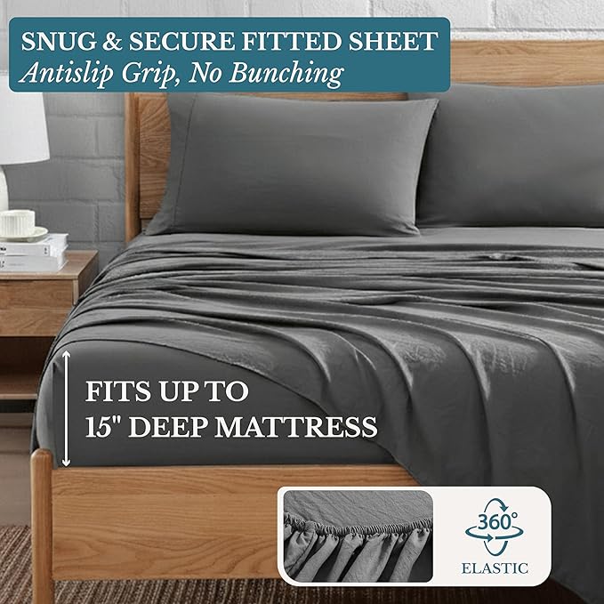 Casa Platino Luxury Bed Sheet Set – Ultra-Soft, Pre-Washed, Cozy and Breathable, 100% Brushed Premium Microfiber with Deep Pockets for a Secure Fit – Twin, Charcoal