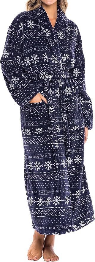 Alexander Del Rossa Plush Robe for Women, Long Fleece Winter Bath Robe, Plus Size