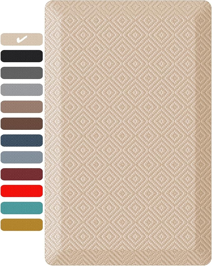 Ophanie Kitchen Mats for Floor, 3/4 inch Thick, 20x32 Anti Fatigue Christmas Cushioned Mat, Kitchen Rug, Waterproof, Comfort Ergonomic Standing Mat for Office, Home, Sink, Beige Non-Slip Ridged Bottom