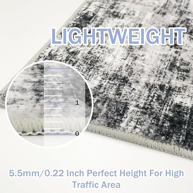 IOHOUZE Abstract Runner Rug 3x16 Ft Long Washable Runners for Hallways, Non Slip Kitchen Runner Printed Faux Wool Entryway Runner Indoor, Modern Abstract Floor Carpet for Hall Stair, Black Grey