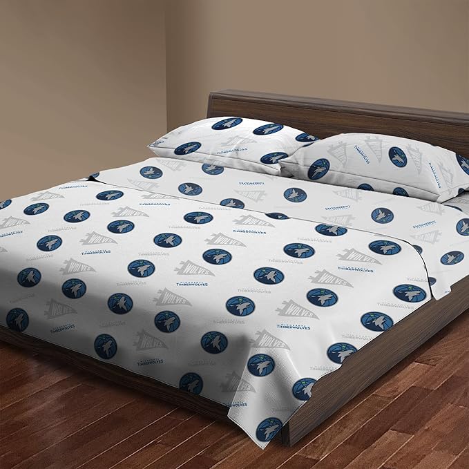 Northwest Officially Licensed Minnesota Timberwolves NBA Twin Size Sheet Set – Soft Team Logo Bedding for Dorms, Bedrooms, Fan Caves & Game Day Style