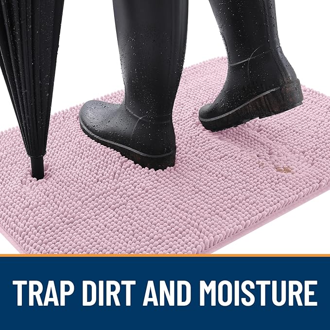 OLANLY Dog Door Mat for Muddy Paws 59x20, Absorbs Moisture and Dirt, Absorbent Non-Slip Washable Doormat, Quick Dry Chenille Mud Mat for Dogs, Entry Indoor Entryway Carpet for Inside Floor, Dusty Rose