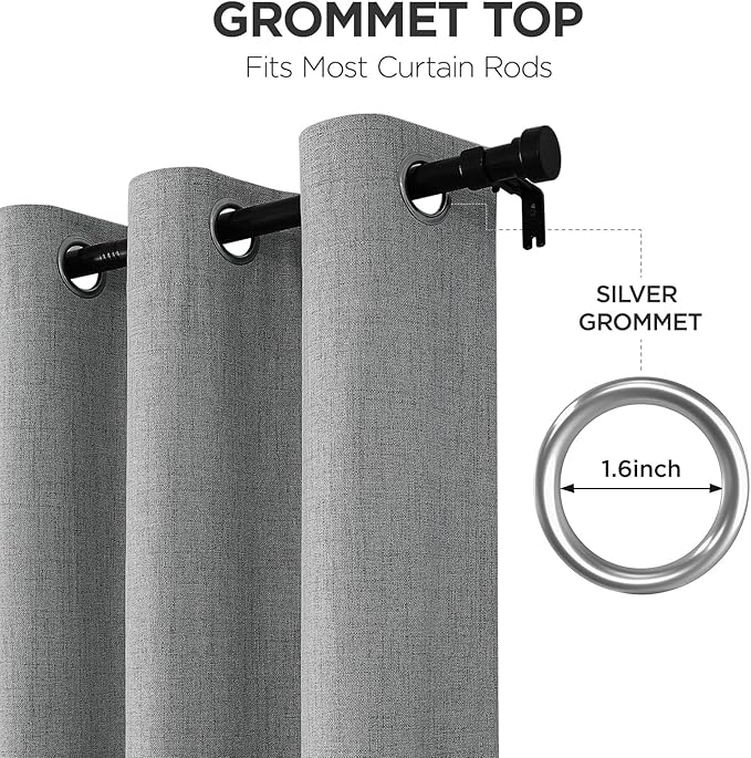Joydeco Blackout Curtains 63 Inches Long 2 Panels Burg, Room Darkening Curtains for Bedroom, 100% Black Out Textured Thermal Drapes Privacy Protection 2 Panels Set(W52 x L63 Inch, Light Grey)