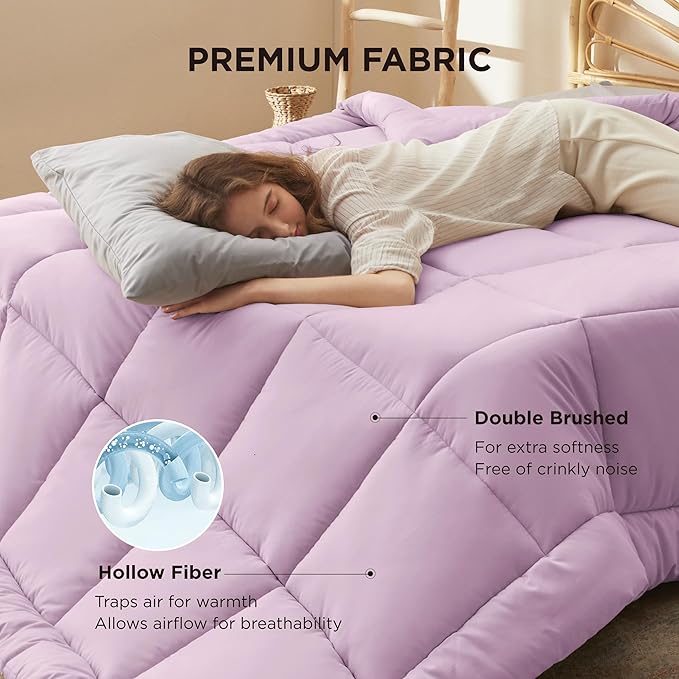 Bedsure Comforter Duvet Insert - Quilted Comforters King Size, All Season Duvet, GentleSoft Down Alternative Bedding, with 8 Tabs, Gifts for Women/Men, Light Purple, King 90 x 102 Inches