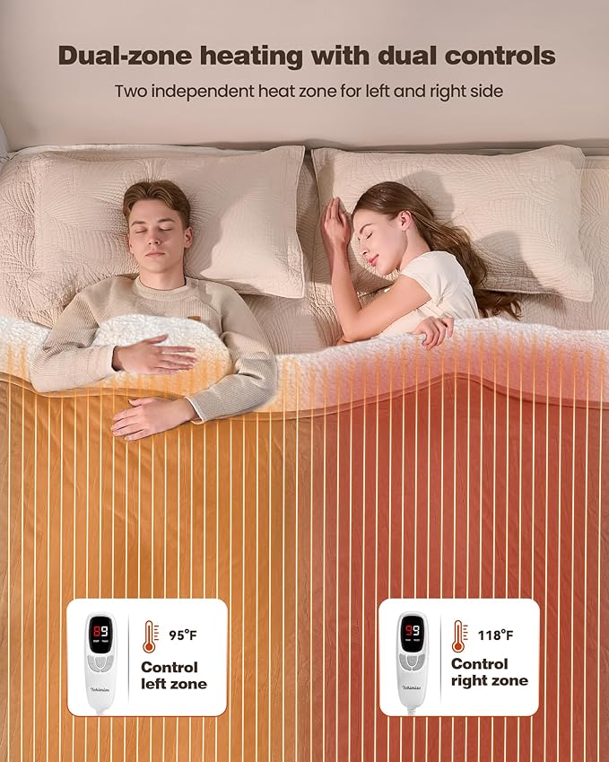 Heated Electric Blanket King- Super Soft Heating Blanket, Dual Control & 9 Heat Settings, 10 Hours Auto Off, Soft Flannel to Sherpa, Fast Heating Electric Throw, Machine Washable, 90" x 100''- Camel