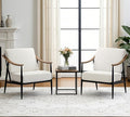 Modern Accent Chairs Set of 2 for Living Room Bedroom Mid Century Arm Chairs Upholstered Office Accent Chairs Comfy Waiting Room Chairs with Metal Frame, Cream White
