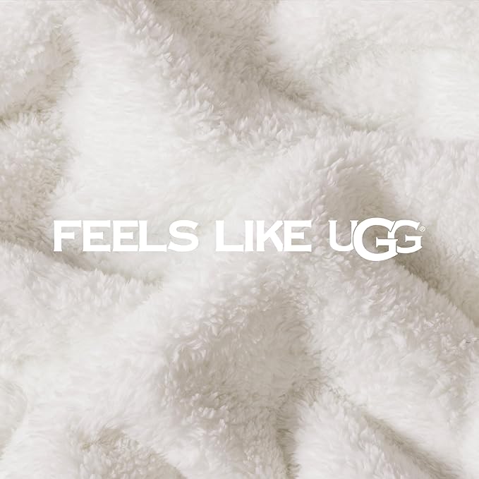 UGG Plush King Size Blanket for Bed, Fleece Soft Fuzzy Blanket, Luxury Warm Extra Large Throw for Couch, Washable Hypoallergenic Bedding California King Bed, 110" x 90", White Snow (Whitecap)