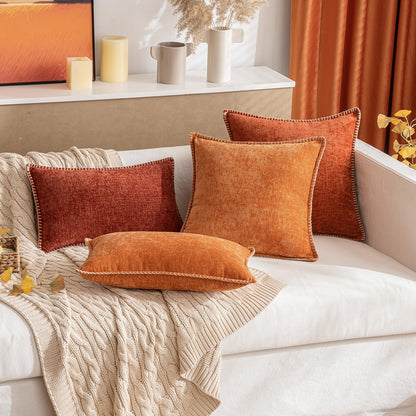 MIULEE Pack of 2 Fall Couch Throw Pillow Covers 16x16 Inch Rust Farmhouse Decorative Pillow Covers with Stitched Edge Soft Chenille Solid Dyed Pillow Covers for Sofa Bed Living Room