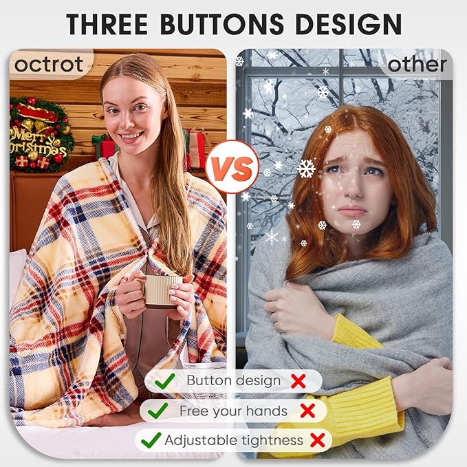 Heated Electric Blanket Queen Size, 84X90 Heating Blanket Queen with Dual Control&10 Heats Levels&Timer for Bed,Brown Plaid Sherpa Soft Blankets Warmer Gift for Grandma Women Adults, Washable