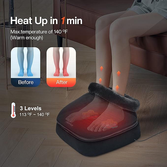 COMFIER Foot Massager with Heat, Electric Foot Warmer, Shiatsu Feet Massager Machine for Plantar Fasciitis,Neuropathy, 2-in-1 Foot & Back Massager, Foot Heater,Christmas Gifts for Women,Men