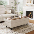 LINSY HOME 46 Inches Wide Storage Ottoman Bench, Linen Coffee Table Folding Long Shoes Bench Footstool, Storage Chest, Foot Rest Stool, for The Living Room, Entryway and Family Room, Beige