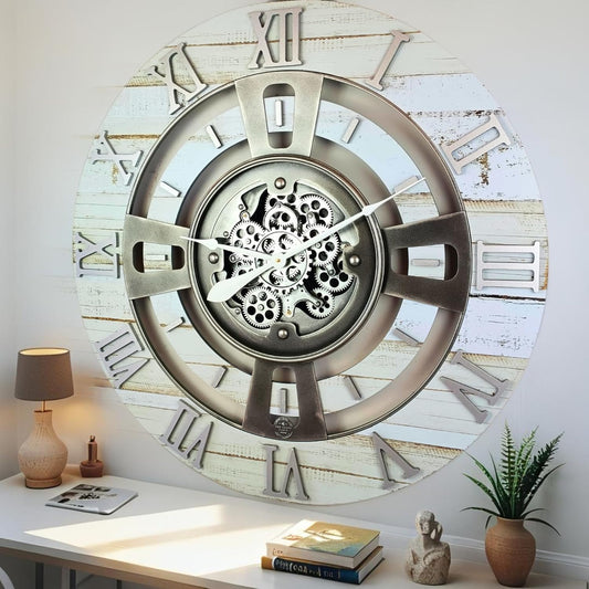 The Gears Clock Real Moving Gear Wall Clock England Line (Desert Beige, 24 inches (60 cm))