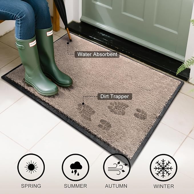 Mibao Dirt Trapper Door Mat for Indoor Outdoor, Waterproof All-Season, All-Weather Doormat, Heavy Duty Non-Slip Entrance Rug, Low Profile Absorbent Entrance Mat Carpet, 48" x 24", Beige