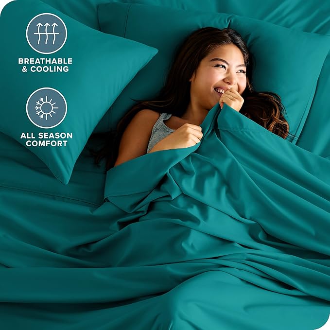 Bare Home Hotel Luxury King Sheet Set, Extra Soft - 6 Piece Set - Deep Pockets - Easy Fit - Cooling & Breathable - Wrinkle, Fade, Stain Resistant - Includes 4 Pillowcases (King, Emerald)