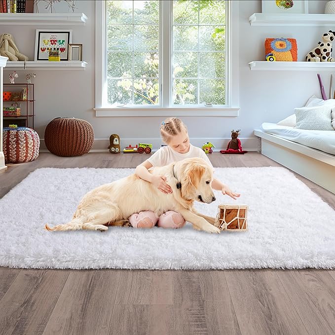 8x10 Fluffy Rugs for Living Room, Soft Large White Shag Area Rug Carpet for Bedroom, Non-Slip Fuzzy Plush Rugs for Home Decor, Cozy Modern Indoor Shaggy Floor Big Rug