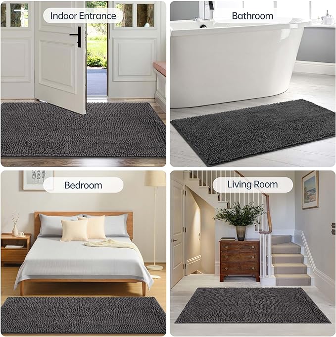 Dog Door Mat for Muddy Paws, 60" x 30" Chenille Absorbent Front Door Mat Inside, Large Runner Mud Mat for Dogs, Trap Dirt Washable Non Slip Outdoor Indoor Entrance Doormats, Grey