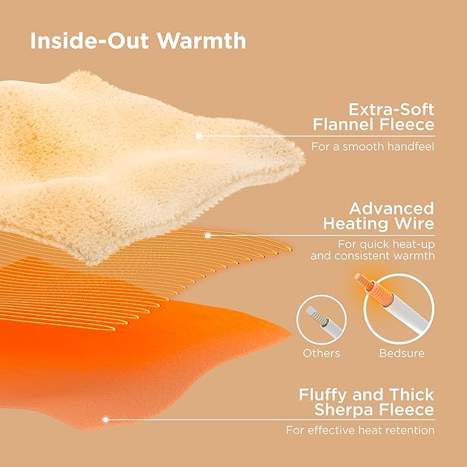 Bedsure Electric Blanket Twin - Soft Flannel Heated Blanket, Fast Heating with 10 Time Settings & 6 Heat Settings, Warm Gift for Grandma (62x84 inches, Taupe)