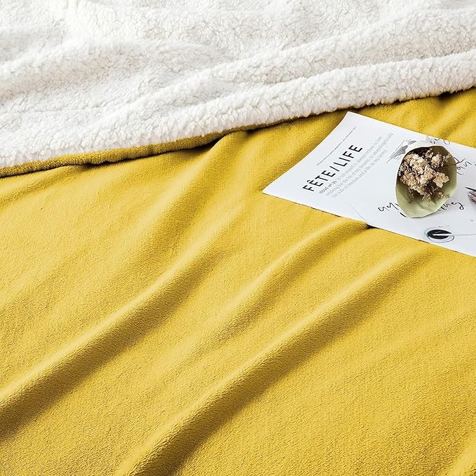 IR Imperial Rooms Gold Sherpa Fleece Throw Blanket for Bed - Wholesale Bulk Pack of 16 Sherpa Blankets - Soft Fluffy Throw Blankets for Hotels, Guest Bedroom (Yellow, 50x60 Inches)