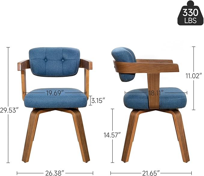 Art Leon Mid Century Modern Dining Chairs - Set of 2 Comfy Fabric Upholstered Swivel Dining Chairs Home Office Chair No Wheels Accent Arm Chair with Wood Legs for Kitchen Living Room Bedroom, Blue