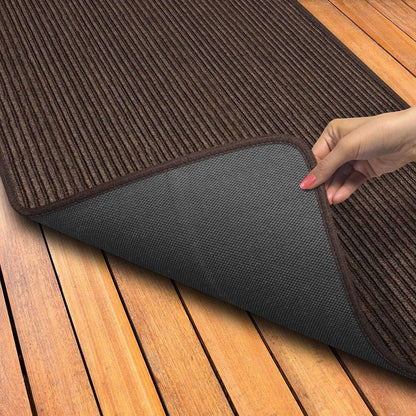 House, Home and More Indoor Outdoor Double-Ribbed Carpet Runner with Skid-Resistant Rubber Backing - Bittersweet Brown - 4 Feet x 25 Feet